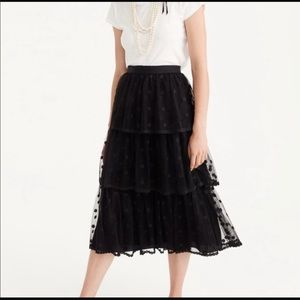 J. Crew black ruffle polka dot skirt